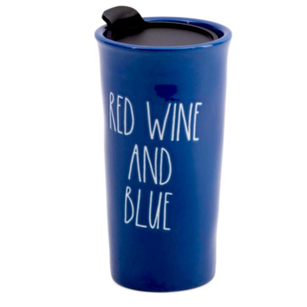 Rae Dunn Red Wine and Blue Travel Mug